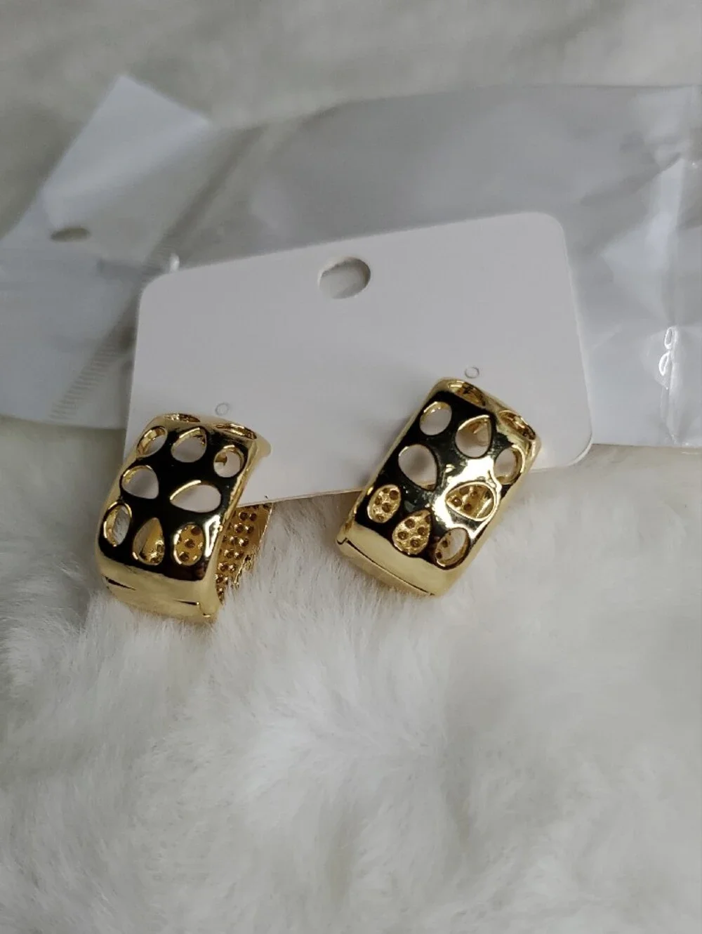 Fashion Jewelry Gold-Tone Pavé Rectangle Clip Hoop Earrings